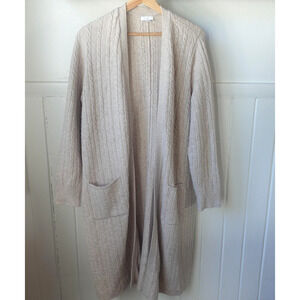 J. Jill Cardigan Sweater Womens Petite XL Beige Cable Knit Open Duster Pockets